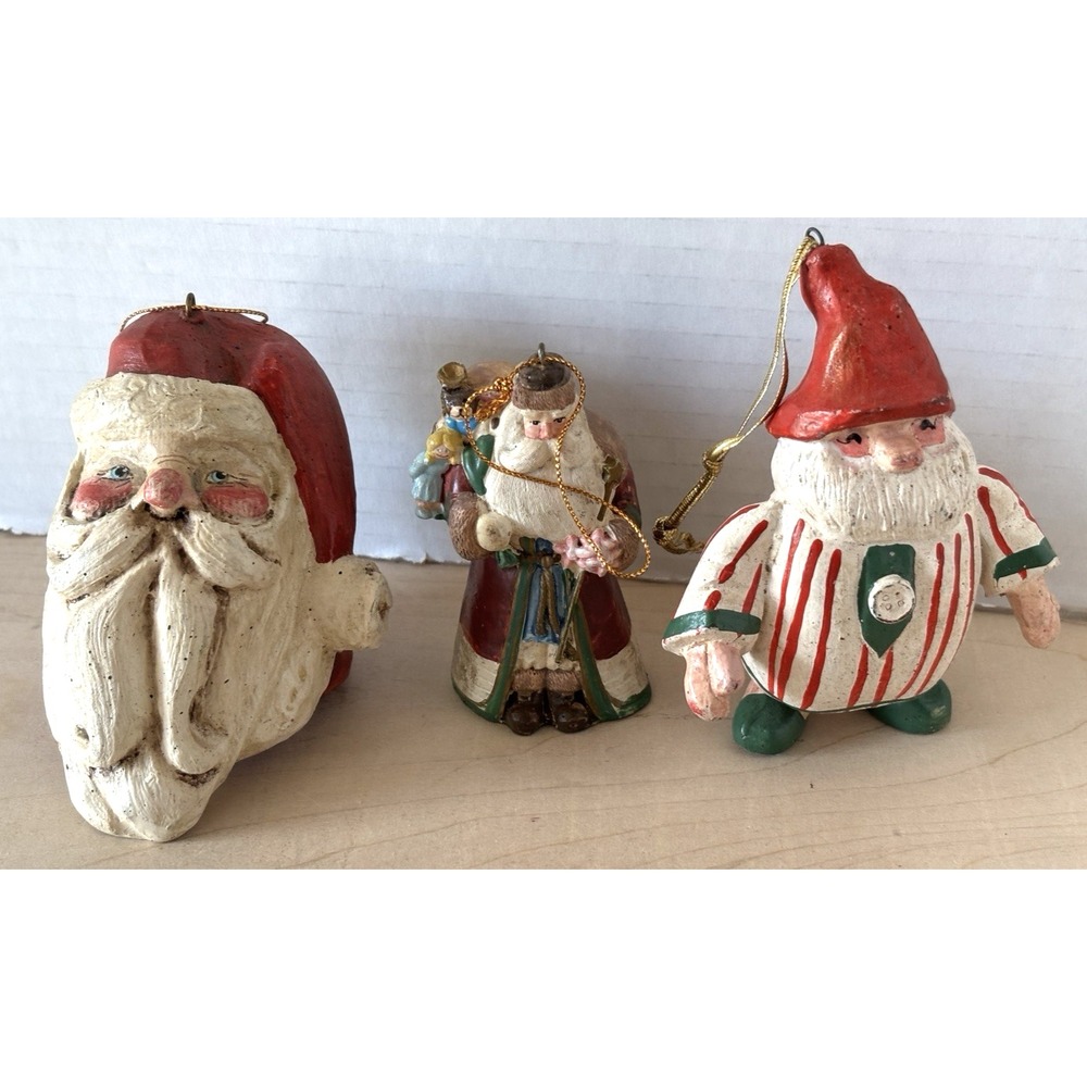 Vtg House of Hatten Christmas Ornament LOT Of 3 Santa Shelf Sitter Nightshirt